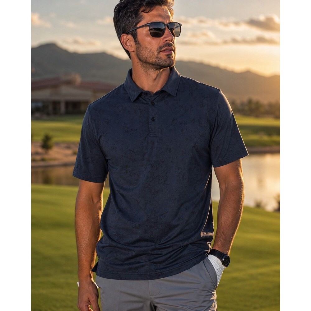 Travis Mathew Textured Golf Polo Shirt Short Sleeve Casual Blue Mens Size L